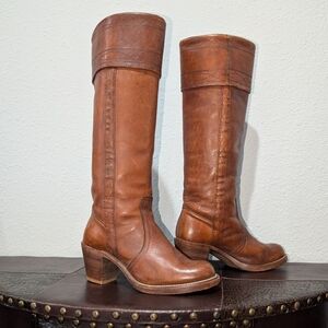 Frye Black Label Vintage Knee High Stitching Brown Western Riding Boot size 6